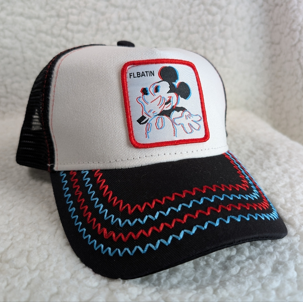 Mickey Mouse Snapback Hat FLBATIN Black White Red Blue Embroidered Cap